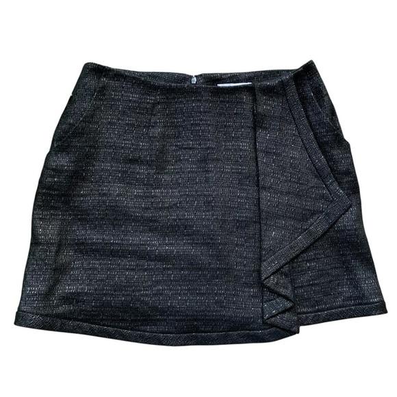 Adam by Adam Lippes Tweed Linen Blend Pleated Mini Skirt Metallic Black Size 6 - Picture 1 of 6